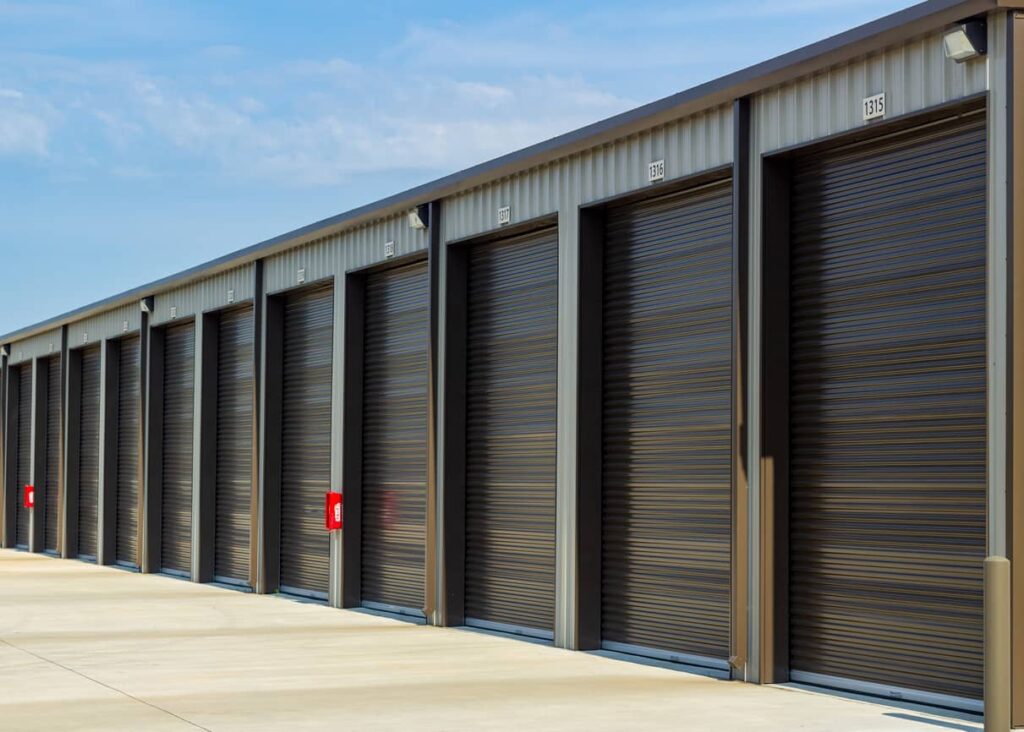Row of drive-up access storage units.