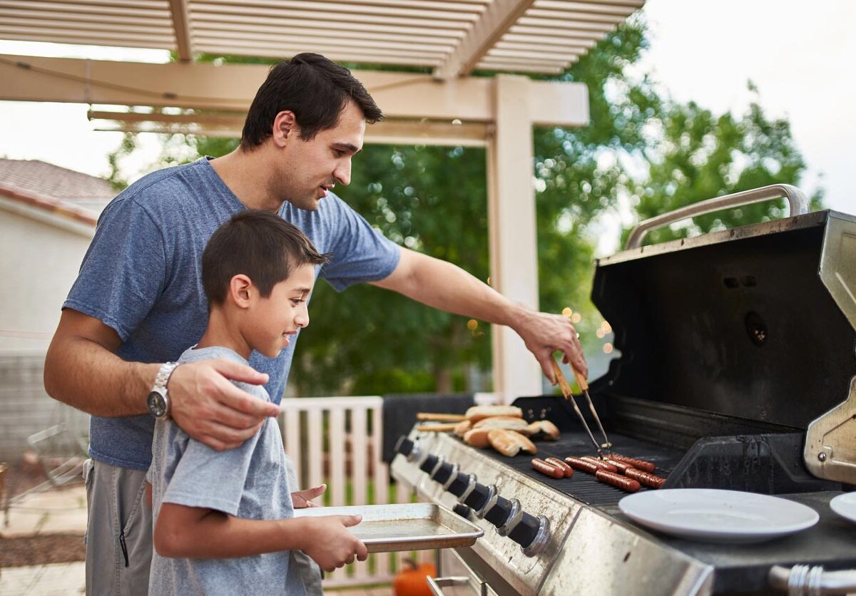 Labor day BBQ father and son.