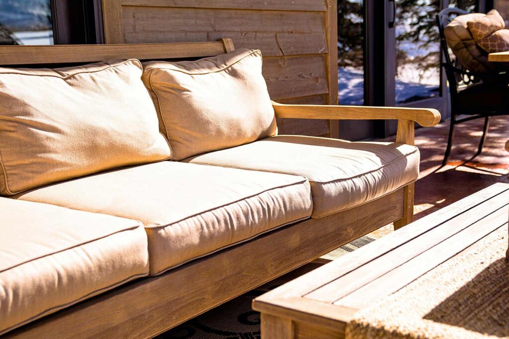 Summer furniture on a patio.