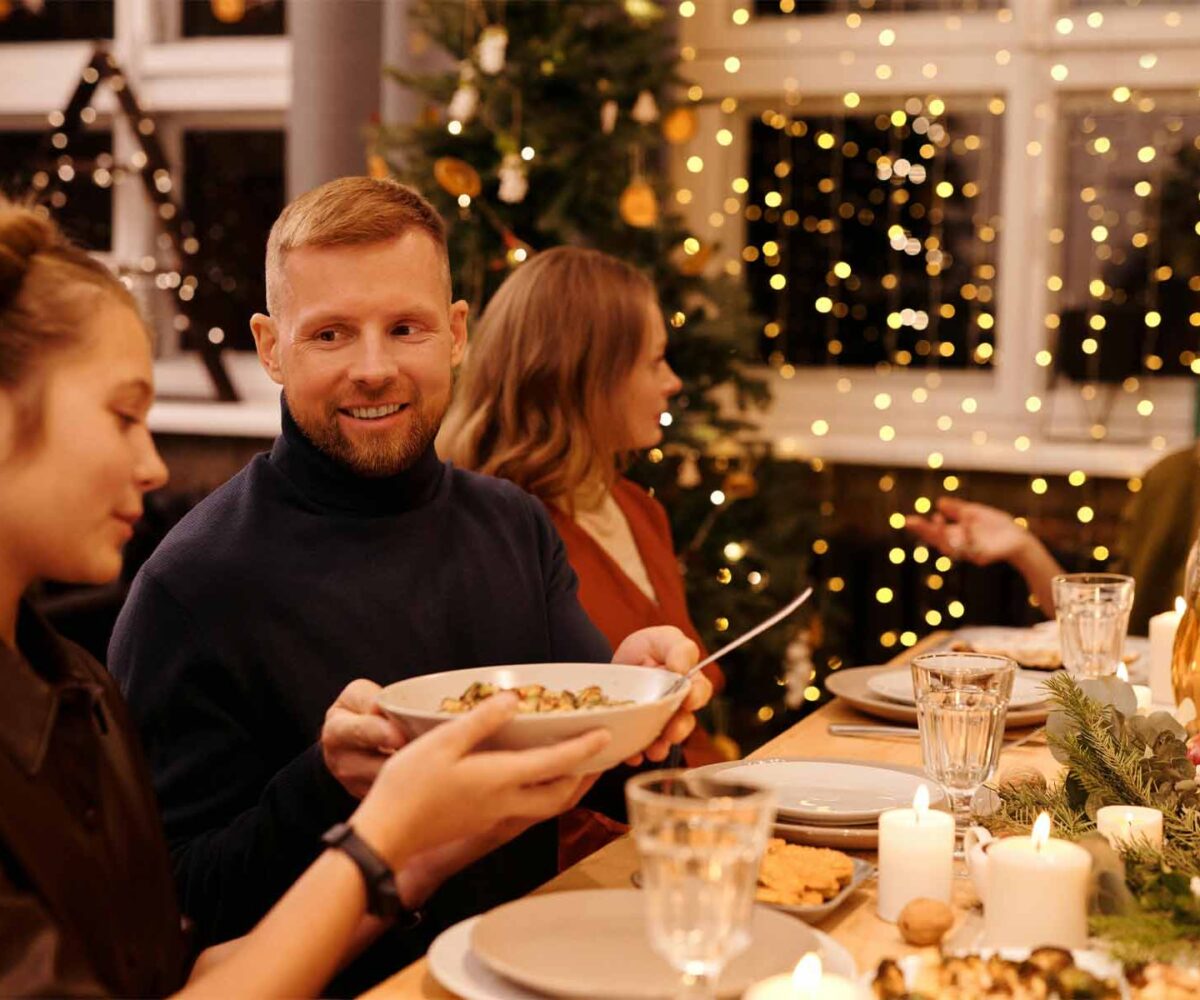 Guests having a nice holiday dinner.