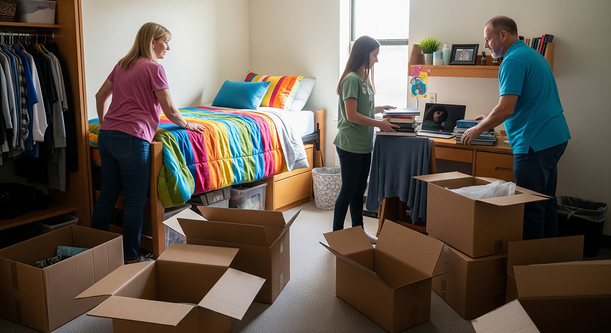 Organizing the dorm with parents.
